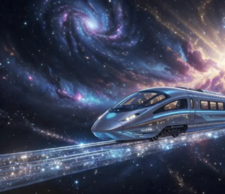 Kosmická hvězdná scenérie v anime filmovém stylu připomínající Honkai: Star Rail