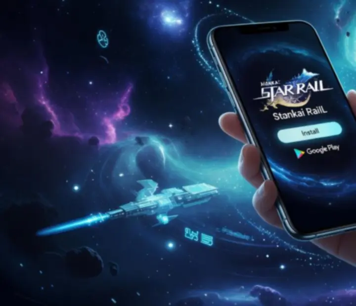 Propagační obrázek Honkai: Star Rail s tlačítkem Google Play